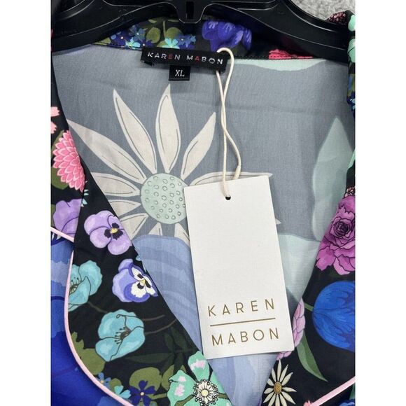 Karon Mabon Xlarge Floral Short Sleeve Button Down Pajama Top New - Picture 7 of 8